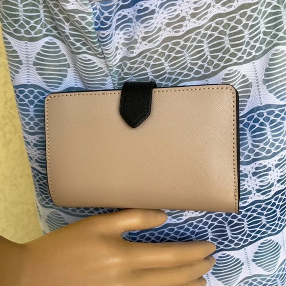 Kate Spade Staci Colorblock Medium Compact Bifold Wallet Warm Beige Multi
